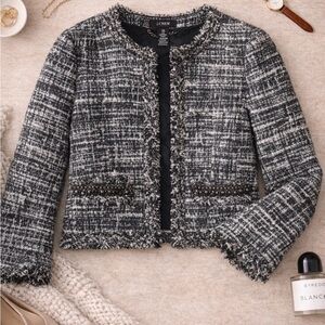 J. Crew Black & White Crop Fringe Trim Jacket Size 10